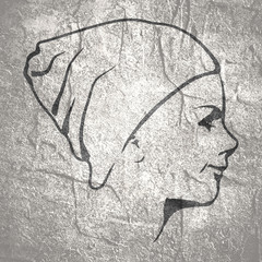 Face profile view. Elegant silhouette of a female head wearing hat. Beautiful woman portrait.