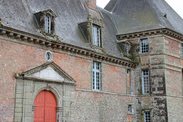 Fototapeta na wymiar medieval and renaissance brick castle in carrouges in normandy (france) 