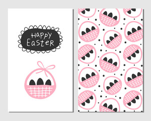 Easter card with basket and eggs.