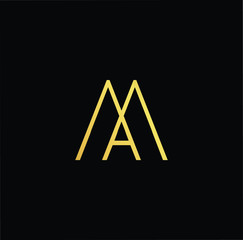 Outstanding professional elegant trendy awesome artistic black and gold color MA AM initial based Alphabet icon logo.