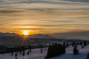 Zachód słońca nad Tatrami 