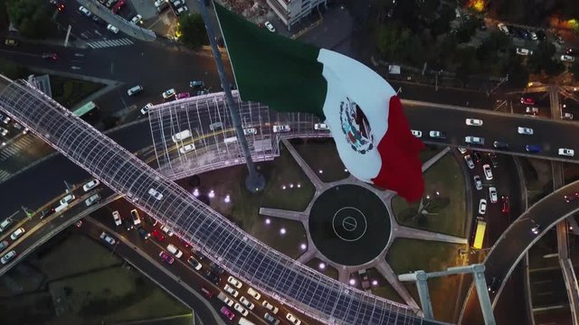 monumental mexican flag waving in mexico city shot by a drone bandera monumental de mexico ondeando en la ciudad de mexico grabada por dron