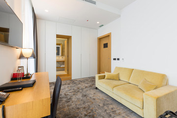 Interior of a hotel room, work space