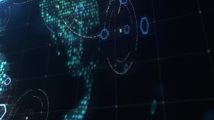 Futuristic graphic use interface head up display with virtual holographic motion elements for background screen display