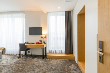 Interior of a hotel room, work space