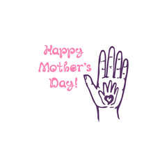 Mothers day greeting card with palms of mom and baby