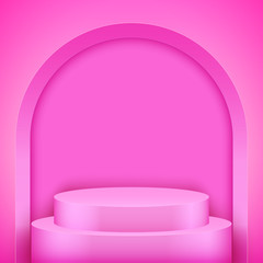 Light box with Pink presentation circle podium with arch and two level. Editable Background Vector illustration.