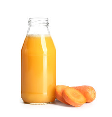 Bottle of fresh vegetable juice on white background