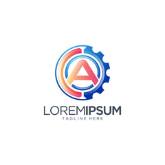 Letter A With Gear Logo Vector Template