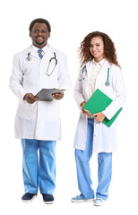 African-American doctors on white background