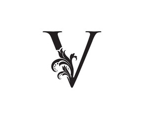 Vintage V Letter Logo. Black V With Classy Floral Shape design perfect for Boutique, Jewelry, Beauty Salon, Cosmetics, Spa, Hotel and Restaurant Logo. 