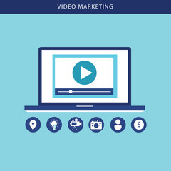 Video marketing, Online video. Flat design modern vector illustration concept
