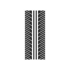 Tire tread black glyph icon. Detailed automobile, motorcycle tyre marks. Directional car wheel trace with thin grooves. Tire trail. Silhouette symbol on white space. Vector isolated illustration