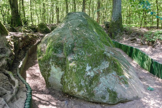 Large glacial erratic rock called Tempelburg Boulder in Czaplinek, small village in West Pomerania region of Poland