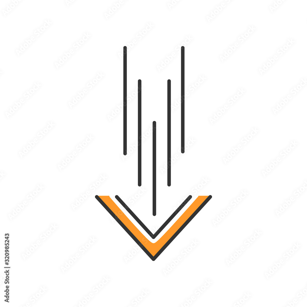 Poster down arrow orange rgb color icon. scrolldown interface navigational button. swipe down gesture. webs