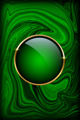 Golden ring on green malachite background. Vector luxury design template.
