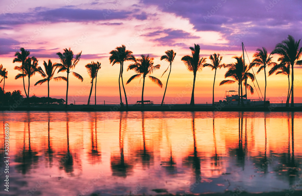 Wall mural hawaii beach sunset scenic panoramic banner background for summer vacation, romantic honeymoon trave - Wall murals