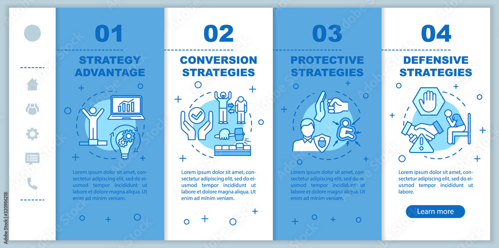 Poster business planning onboarding vector template. achieving goals. conversion funnel. defensive strategi