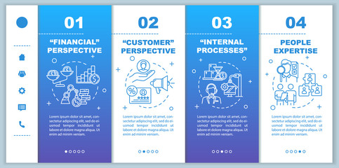 Financial perspectives onboarding vector template. Internal processes. People expertise. Human resources. Responsive mobile website with icons. Webpage walkthrough step screens. RGB color concept