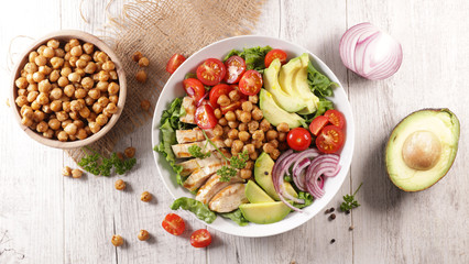 buddha bowl- vegetable salad with grilled chicken fillet