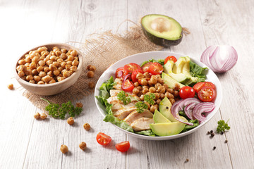 vegetable salad and chicken fillet