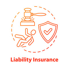 Liability insurance concept icon. Attorney and lawyer. Legal claim. Lawsuit for incident. Insured and guarded life. Accident idea thin line illustration. Vector isolated outline RGB color drawing