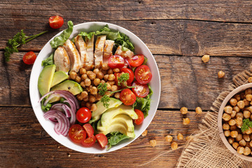 buddha bowl- vegetable salad with grilled chicken fillet