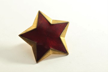 Red star on a white background, communist symbols, red enamel