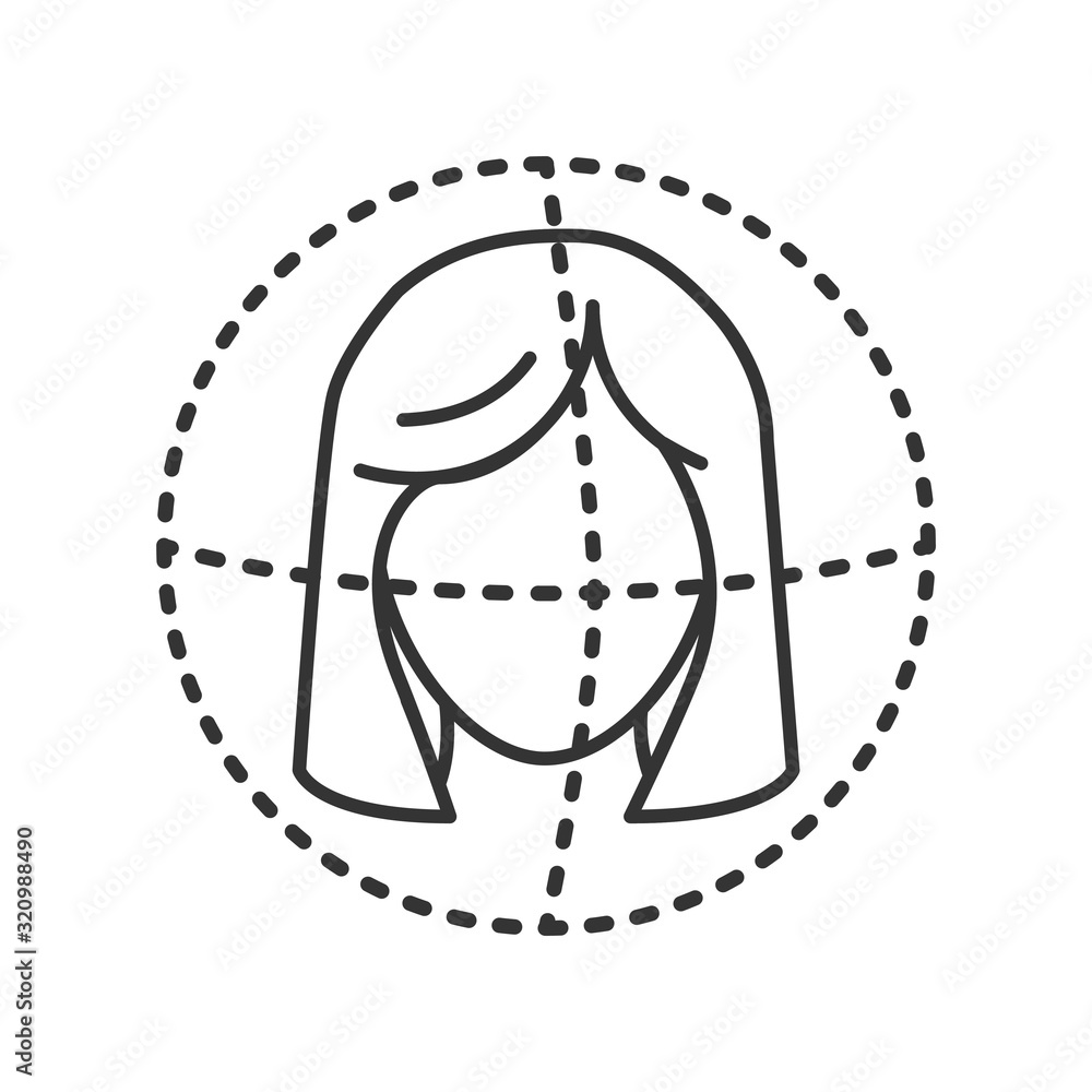 Poster identification face black line icon. id and verifying. biometric security element. deep face. scanni