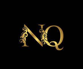 Golden NQ Letter Logo Design.