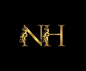 Golden NH Letter Logo Design.