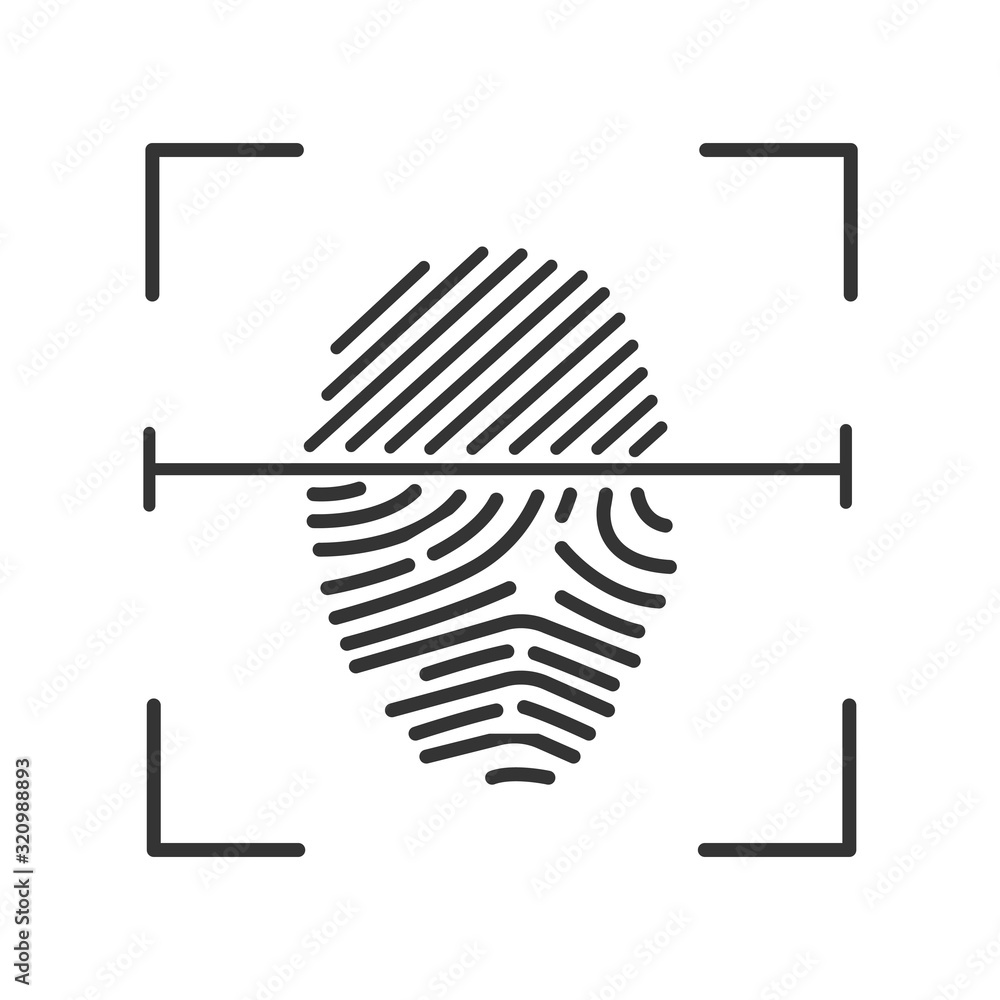 Poster fingerprint scan provides security access black line icon. id and verifying person. concept of: auth
