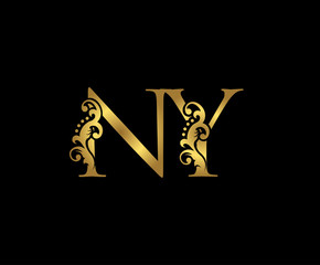 Golden NY Letter Logo Design.