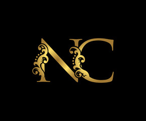 Golden NC Letter Logo Design.