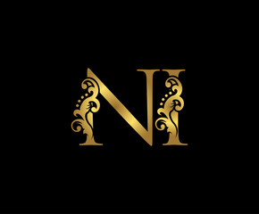 Golden NI Letter Logo Design.