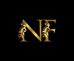Golden NF Letter Logo Design.