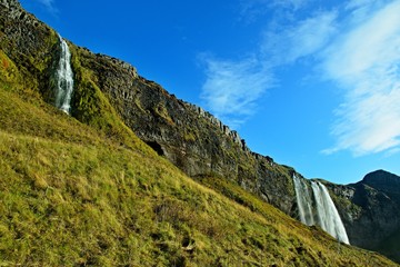 Iceland-view of the Seljalandsfoss waterfall and its surroundings