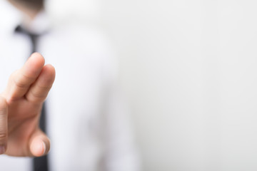 Businessman pressing button. Innovation technology internet business concept. Space for text.