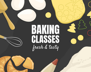 Baking Classes, Fresh and Tasty Banner Template, Culinary School Element Vector Illustration