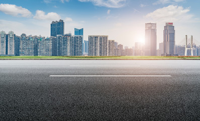 Road surface and Nanchang City Skyline..