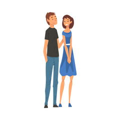 Young Happy Couple in Love Standing Together Vector Illustration