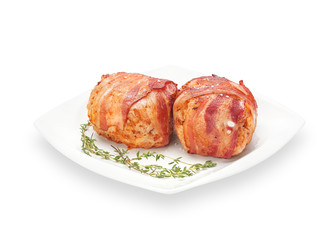 Delicious Bacon Wrapped Meat Roll Chicken Fillet with thyme