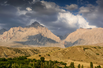 Panoramic view of the mountains at sunset in the Turkish national Park aladag in summer