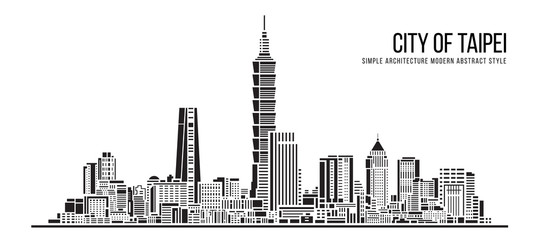 Naklejka premium Cityscape Building Prosta architektura nowoczesna abstrakcyjna sztuka w stylu Ilustracja wektorowa projekt - miasto Taipei