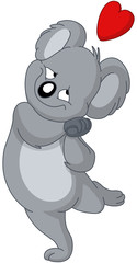 Happy koala bear in love with heart