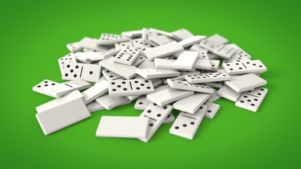 domino chips on green background. 3d illustration
