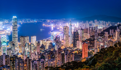 Naklejka premium Beautiful night view of Hong Kong..