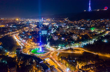 Fototapeta na wymiar Tbilisi night aerial view, heroes square