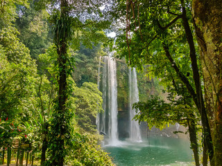 Big Waterfall, Blue River Agua Azul in Mexico