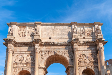 Fototapeta na wymiar Arch of Constantine or Triumphal arch in Rome, Italy near Coliseum,